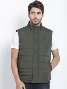 t-base Men Olive Green Solid Lightweight Puffer Jacket