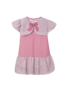 Cub McPaws Girls Pink Solid Fit and Flare Dress