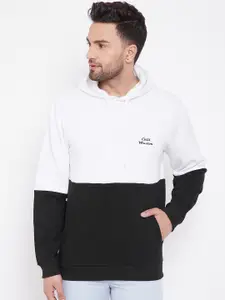 CHILL WINSTON Men White & Black Colourblocked Hooded Sweatshirt