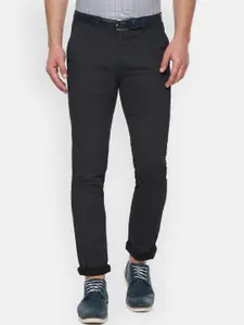 V Dot Men Black Slim Fit Solid Regular Trousers