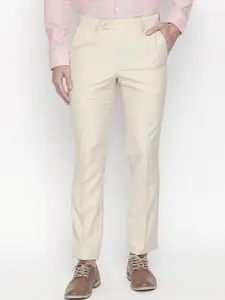 RICHARD PARKER by Pantaloons Men Cream-Coloured Slim Fit Solid Formal Trousers