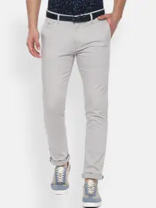 V Dot Men Grey Slim Fit Solid Regular Trousers