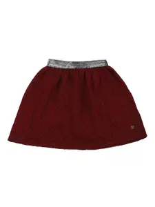 Allen Solly Junior Girls Maroon Self Design A-Line Skirt
