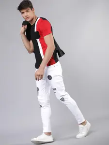 HIGHLANDER Men White Appliqued Slim Fit Mid-Rise Jeans