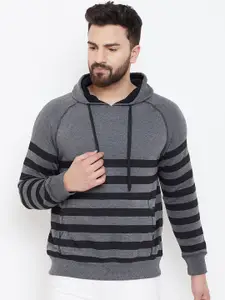 Austin wood Men Charcoal & Black Striped Hooded Sweatshirt