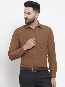 English Navy Men Coffee Brown Slim Fit Solid Formal Shirt
