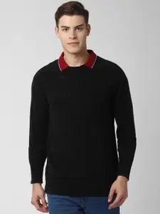 Peter England Casuals Peter England Casuals Men Black Self Design Pullover Sweater