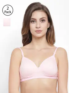 Floret Pack Of 2 Pink Solid Non-Wired Lightly Padded T-shirt Bra