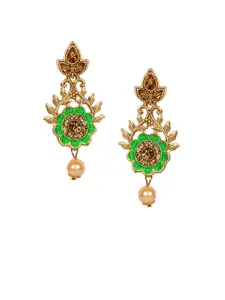ANIKAS CREATION Lime Green & Gold-Plated Floral Drop Earrings