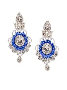 ANIKAS CREATION Blue & Silver-Plated Enamelled Classic Drop Earrings