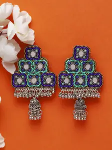 Moedbuille Blue & Silver-Toned Geometric Handcrafted Afghan Drop Earrings