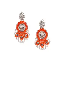 ANIKAS CREATION Orange & Silver-Plated Handcrafted Floral Drop Earrings