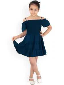 naughty ninos Girls Navy Blue Solid Fit and Flare Dress