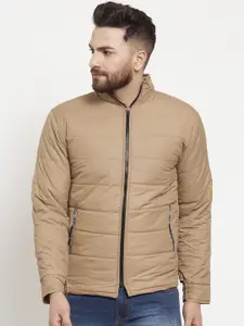 VOXATI Men Beige Solid Padded Jacket