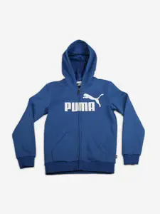 Puma Boys Blue & White Printed Hooded Sweatshirt
