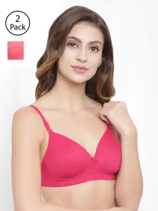 Floret Pack Of 2 Pink & Magenta Solid Non-Wired Lightly Padded T-shirt Bra