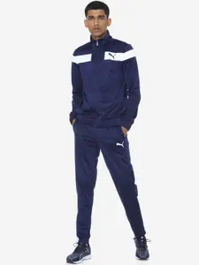 Puma Puma Men Navy Blue & White Colourblocked Techstripe Tricot Track Suit