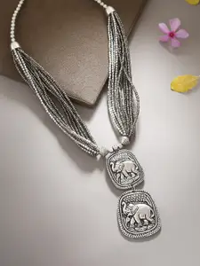 Bamboo Tree Jewels Bamboo Tree Silver-Toned Beaded Multistrand Handcrafted Necklace