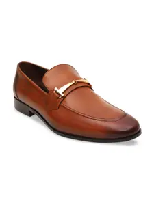 ROSSO BRUNELLO Men Tan Brown Solid Leather Formal Slip-Ons