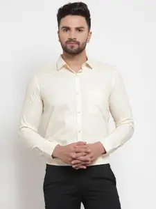 JAINISH Men Cream-Coloured Classic Slim Fit Solid Formal Shirt