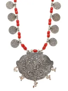 Bamboo Tree Jewels Oxidized Red & Silver-Toned Handcrafted Necklace