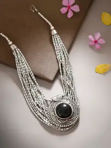 Bamboo Tree Jewels Oxidized Black & Silver-Toned Handcrafted Necklace