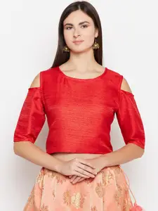 Be Indi Women Red & Gold-Coloured Solid Top