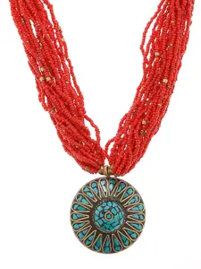 Bamboo Tree Jewels Red Metal Handcrafted Necklace