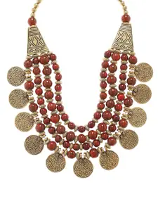 Bamboo Tree Jewels Bamboo Tree Red & Gold-Toned Multistrand Beaded Necklace