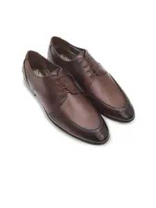 ROSSO BRUNELLO Men Coffee Brown Solid Leather Formal Brogues