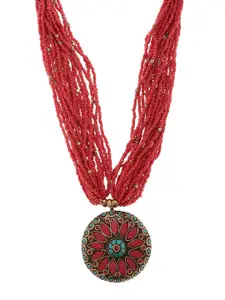 Bamboo Tree Jewels Red Metal Handcrafted Necklace