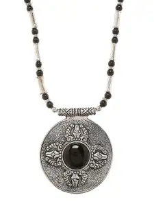 Bamboo Tree Jewels Oxidized Black & Silver-Toned Handcrafted Necklace
