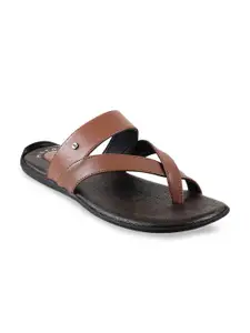 Metro Men Tan Brown Solid Comfort Sandals