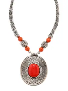 Bamboo Tree Jewels Oxidized Orange & Silver-Toned Handcrafted Necklace