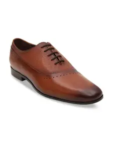 ROSSO BRUNELLO Men Tan Brown Textured Leather Formal Oxfords
