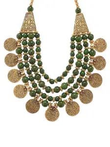 Bamboo Tree Jewels Bamboo Tree Green and Gold-Toned Beaded Handcrafted Necklace