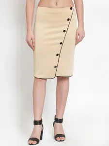 KASSUALLY Women Beige Solid Pencil Skirt