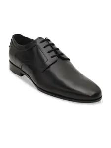ROSSO BRUNELLO Men Black Solid Leather Formal Derbys