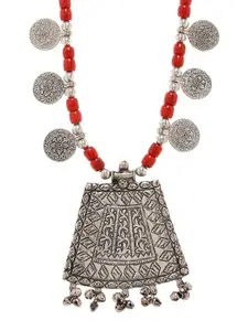 Bamboo Tree Jewels Oxidized Red & Silver-Toned Handcrafted Necklace