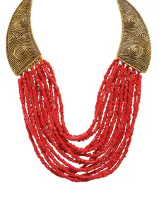 Bamboo Tree Jewels Red Alloy Handcrafted Necklace