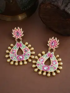 Tistabene Cream-Coloured & Pink Gold-Plated Meenakari Hand Painted Classic Drop Earrings