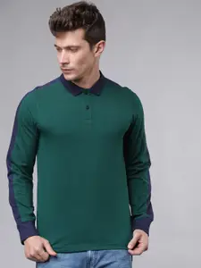 LOCOMOTIVE Men Green Solid Polo Pure Cotton T-shirt