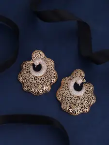 Tistabene Gold-Plated Studded Peacock Shaped Drop Earrings
