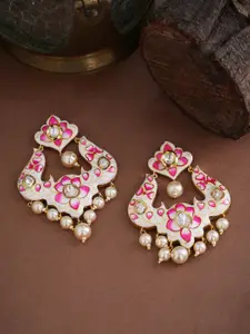 Tistabene Cream-Coloured & Pink Classic Gold-Plated Drop Earrings