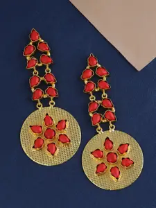 Tistabene Gold-Plated & Red Contemporary Drop Earrings