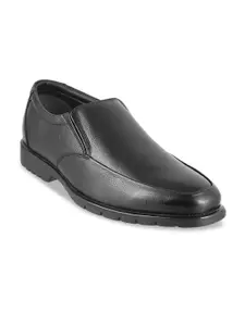 Metro Men Black Solid Formal Leather Slip-On Shoes