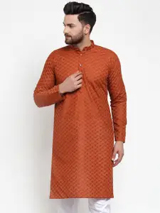 Jompers Men Brown Printed Straight Kurta