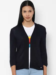 Allen Solly Woman Women Navy Blue Solid Open Front Shrug