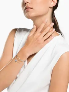 SWAROVSKI White Rhodium-Plated Crystal-Studded Bangle-Style Bracelet