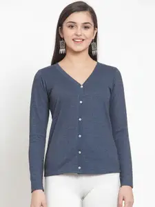 KASSUALLY Women Blue Solid Cardigan Sweater